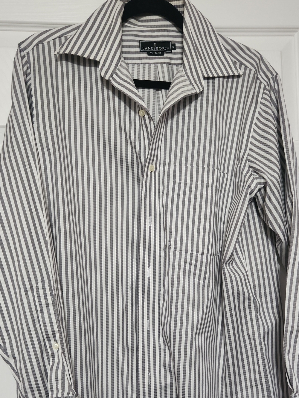 Lanesboro Men's Gray Stripe Long-Sleeve Dress Shirt -15-32/33